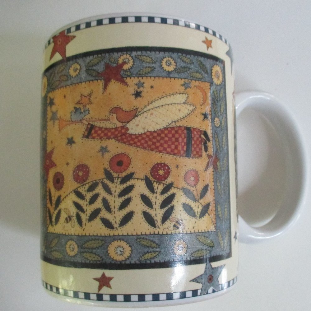 Angels Above Us 1997 Lang and Wise vintage folk art ceramic mug